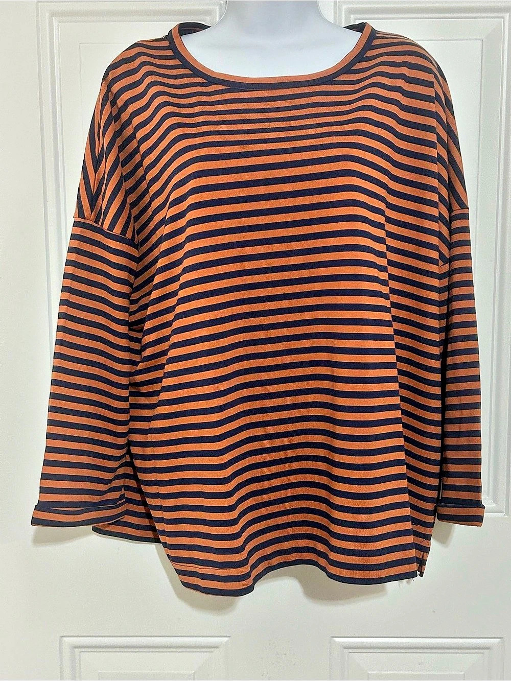 Joules Harbour Long Sleeve Striped Top Striped Cotton Top in Orange & Blue Size